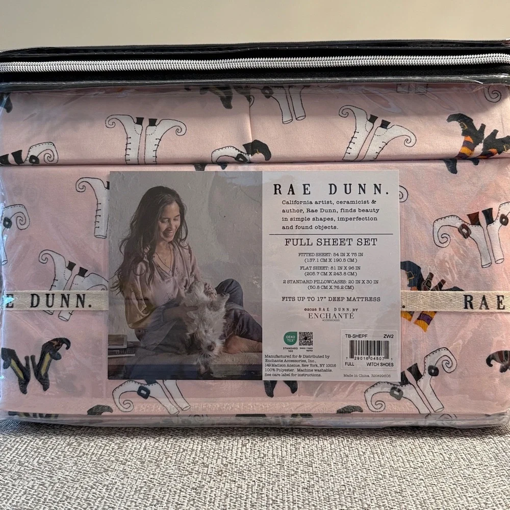 New Rae Dunn Pink Full Sheet Set Halloween witch shoes Boots